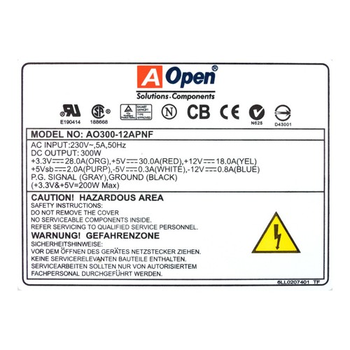 Power Supply AOPEN AO300-12APNF 300W ATX 20-PIN ATX12V Molex Fdd Aux - Picture 3 of 3