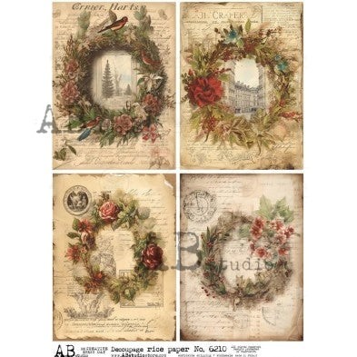Christmas Wreaths | A4 Rice Paper | Paper for Decoupage | AB Studios