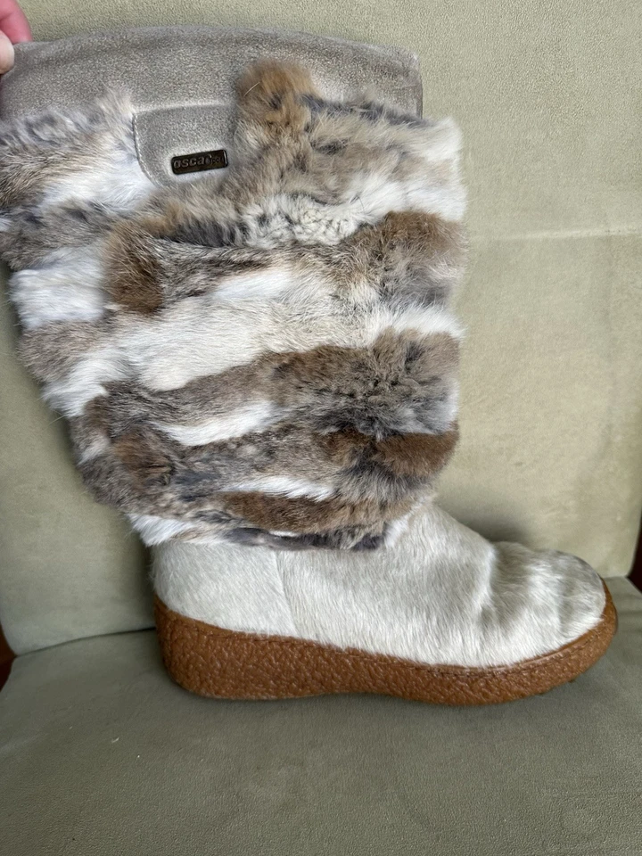 OSCAR SPORT Fur Winter Apres Ski Boots Women's EUR Size 39 White Brown Fur READ - Image 3 of 4