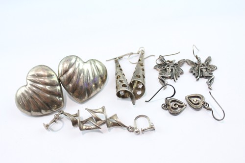 Sterling Silver Earrings Heart Fairy Whimsical Vintage x 5 (33g)