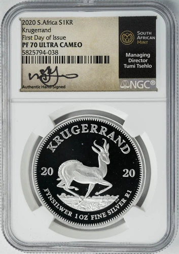 2020 South Africa Silver Krugerrand 1 Oz Tsehlo Signed 1st Day PF70 UCAM NGC 
