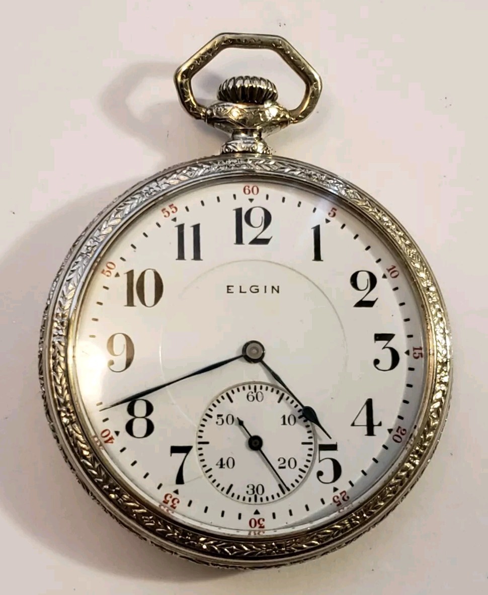 12S RARE ELGIN TRANSIT 17J GRADE 345 TWO-TONE MOVEMENT POCKET WATCH 
