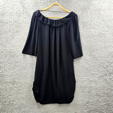 Vintage Cooper St Womens Shift Dress Size 10 Black 3/4 Sleeve Backless Ruffles