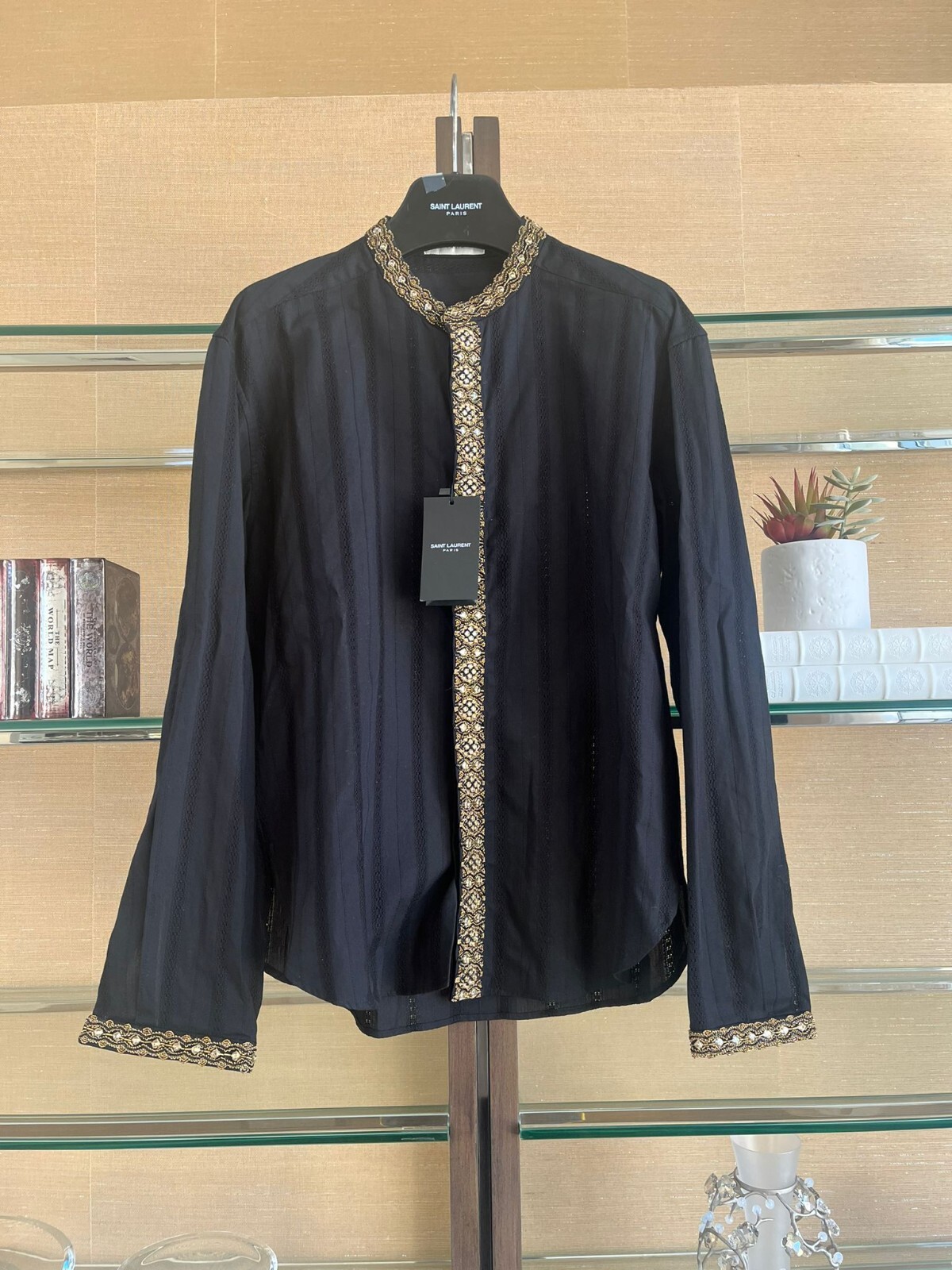 SAINT LAURENT SLP Camicia Bayadere in Nero NUOVA CON ETICHETTE 39 FR