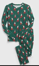 NWT Gap Boys Christmas Pajamas Organic Green Two Piece Santas White & Black sz 6