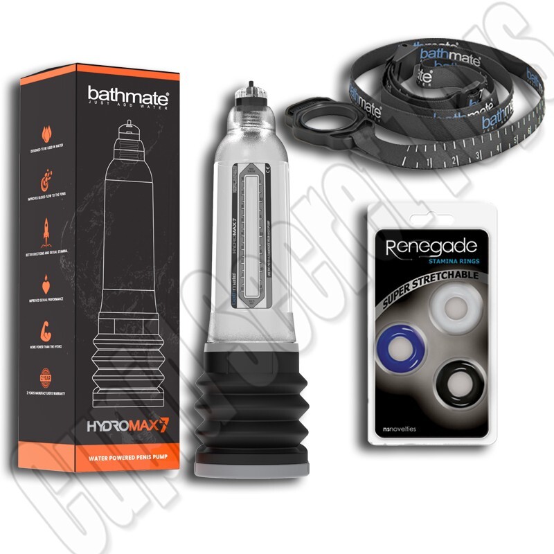BATHMATE PUMP HYDROMAX 7 PENIS ENLARGER BUNDLE CLEAR HYDRO WATER