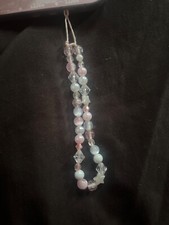 Phone charm, made with clear beads, crystals, pink and white, stars, and pearls