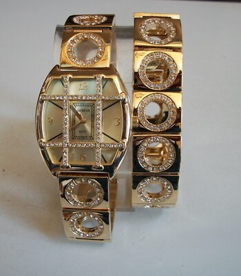 MEN'S GOLD FINISH STONE GENEVA WATCH AND BRACELET FASHION DRESSY HIP HOP SET