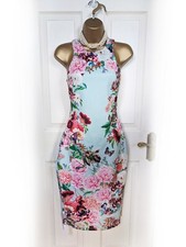 MARY KATRANTZOU X LIPSY Mint Floral Butterfly Halter Bodycon Dress, Sz 14 - BNWT