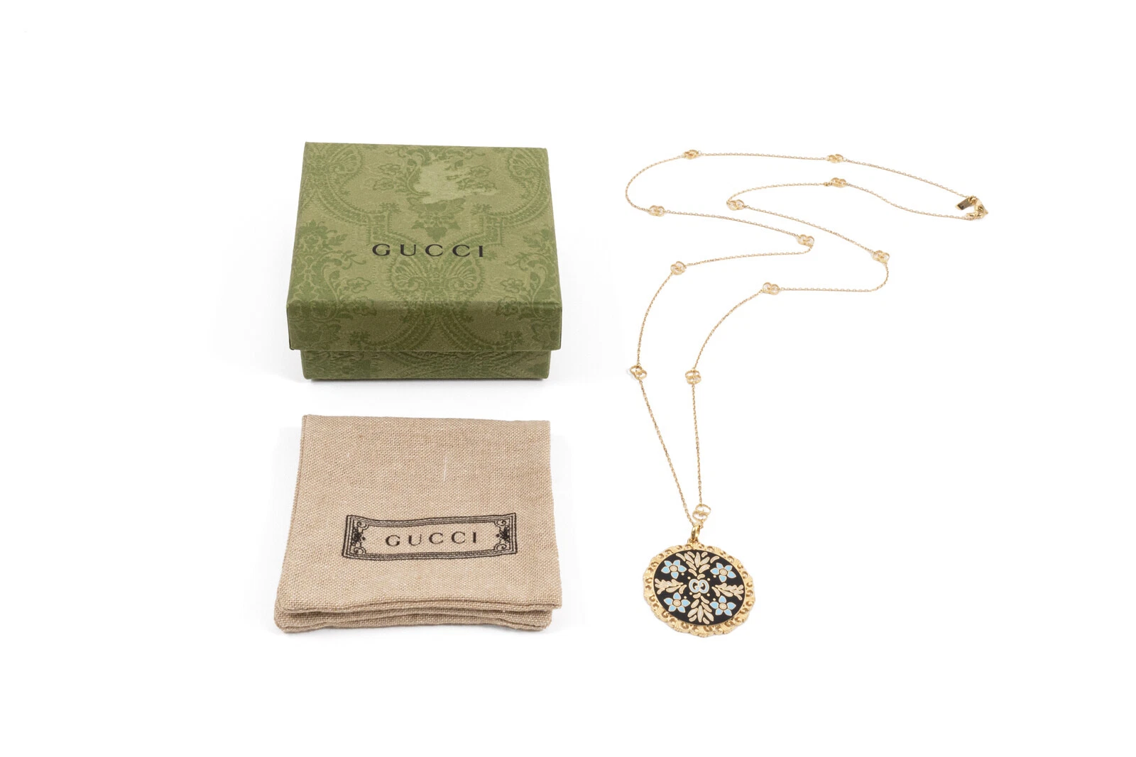 Pendentif fleurs icônes GUCCI GG 479359 collier long K18 x accessoires émail