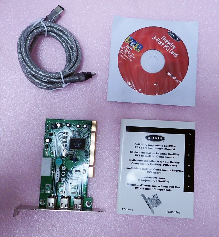 BELKIN FIREWIRE 3 PORT PCI CARD WITH  6 PIN- 4 PIN CABLE, MANUAL & DISK NEW - Image 3 of 4