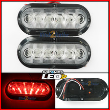 2- Trailer Truck Clear Red Led Surface Mount 6 Oval Stop Turn Tail Light Fleet