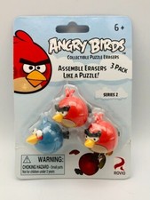 Angry Birds Collectible Puzzle Erasers Set of 3 Series 2  2 Red  1 Blue 