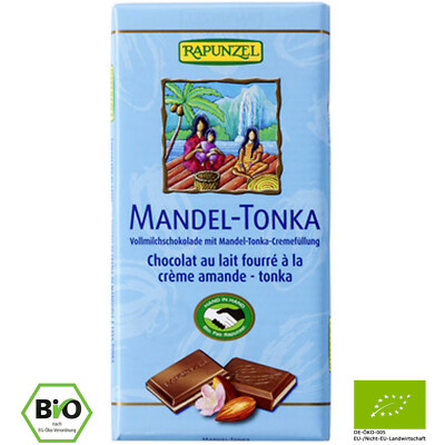 eine 100g Tafel Bio Vollmilchschokolade Mandel-Tonka von Rapunzel