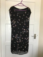 Jasmine London Black Humming Bird Print Cap Sleeve Shift Dress UK Size 12