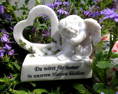 Grabschmuck Trauer Deko Rosen Herz Engel Mit Sockel Inschrift Spruch Kunststein