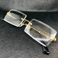 Rimless Rectangle Glasses Gold Frame Clear Lens Fashion Eyeglasses Men Hip Hop