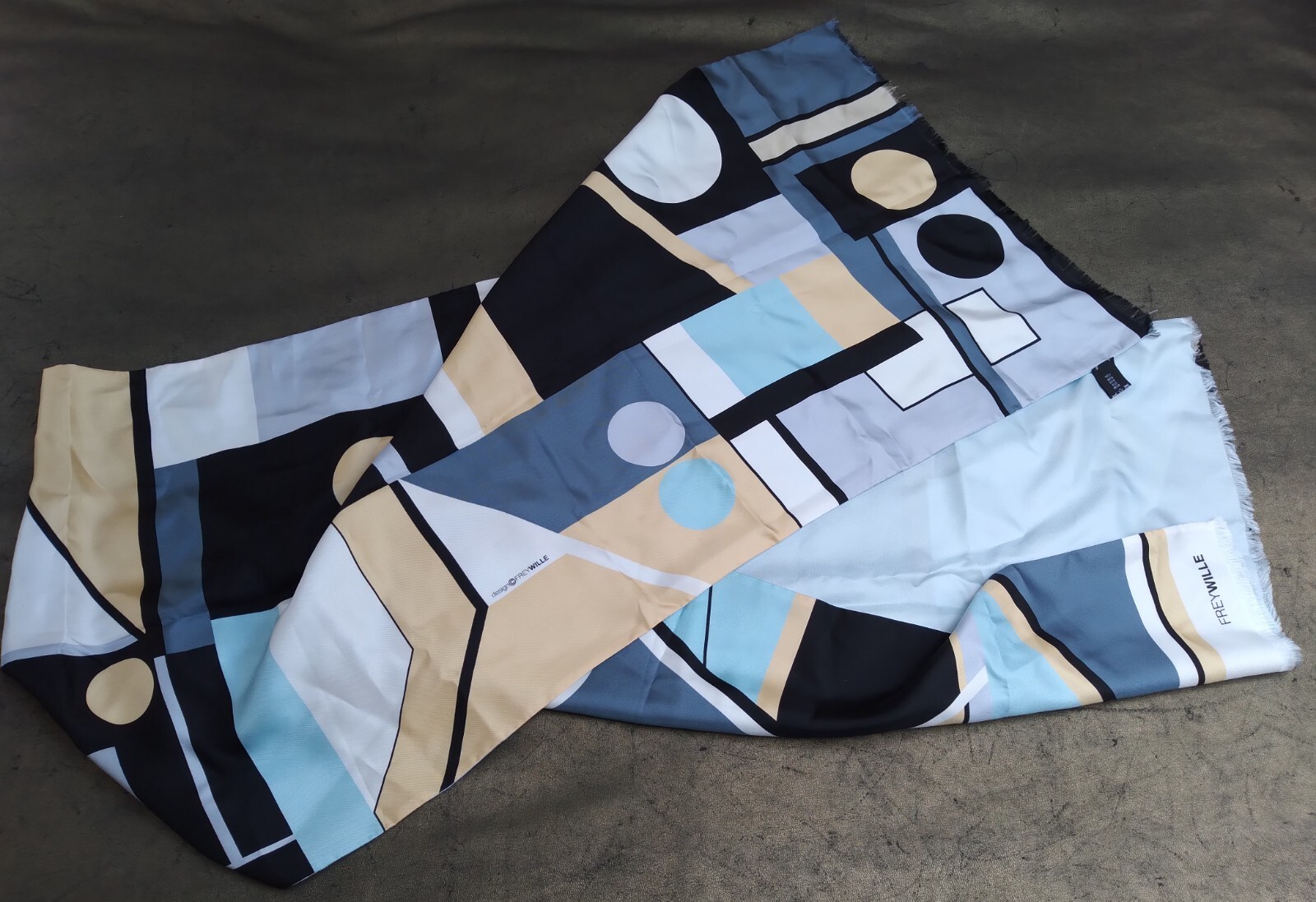 Frey Wille Silk Scarf Hommage To Sophie Taeuber-Arp Abstract Lined Blue Beige image 6