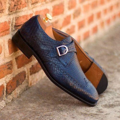 Scarpe da monaco singole in vera pelle di serpente esotico blu navy da uomo  fatt | eBay
