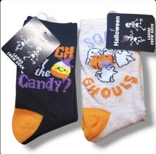 2 Pair New Ladies Halloween Socks Size 6-10 Ghosts Pumpkin Candy Corns