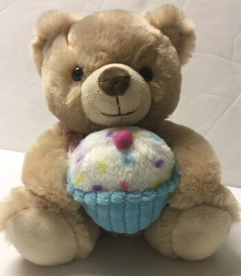 Birthday Teddy Bear Soft Plush Cream Tan Fur Cupcake Stuffed Animal 10'' Kellytoy