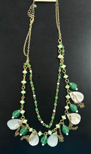 Collar Carol Dauplaise Tono Oro Verde En Capas Verde Blanco Cuentas Cadena Nuevo Con Etiquetas - Imagen 2 de 3