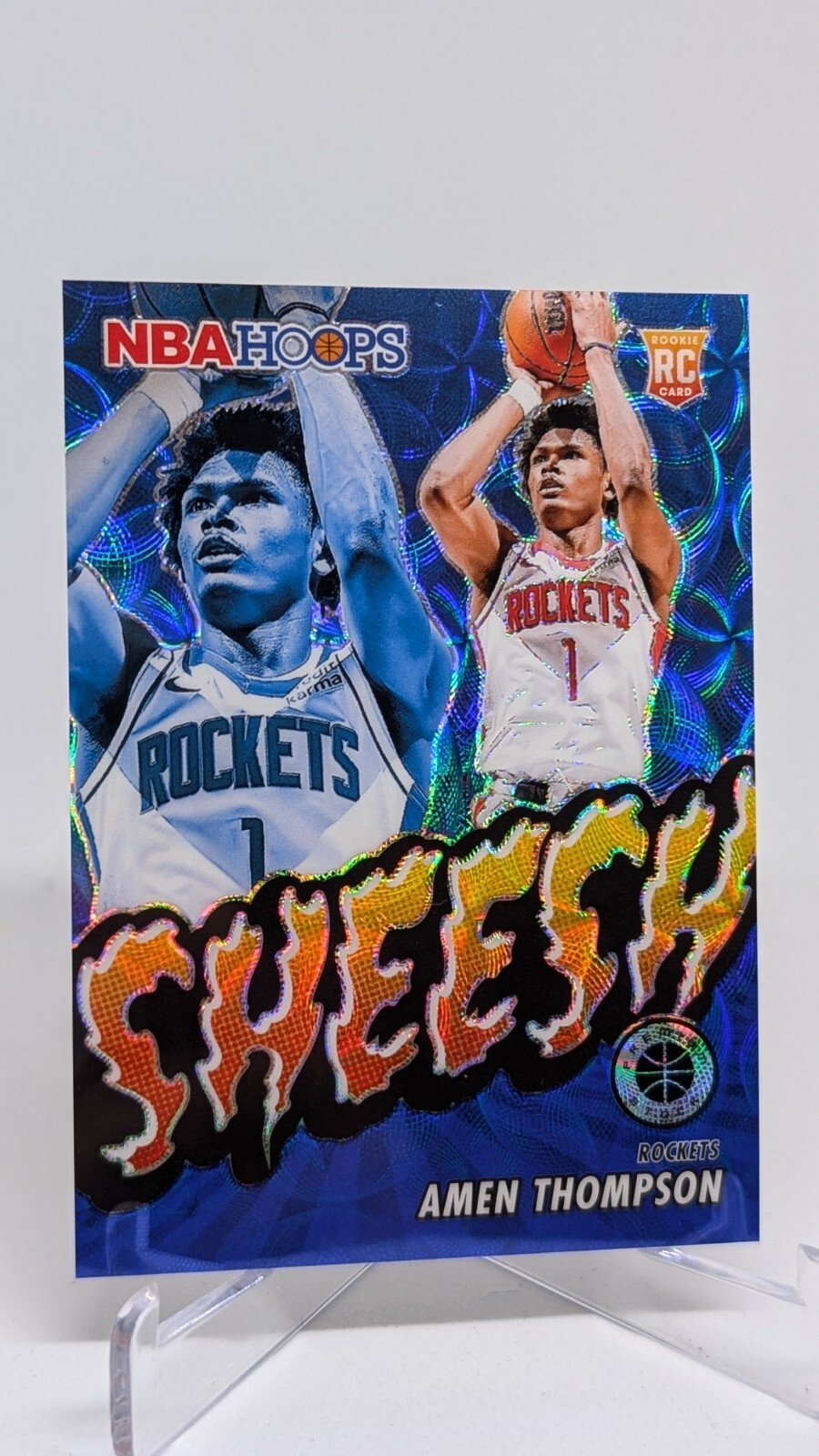 2023-24 Panini Hoops Premium Stock Amen Thompson Sheesh Blue Prizm 16/25 #4 RC
