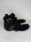 tamara mellon sandals Gladiator Women Size 37.5 US 6.5 Black Suede Buckle Zip
