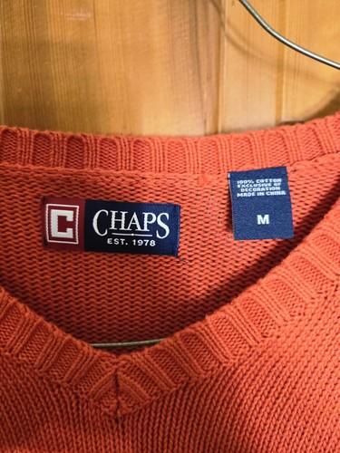 Chaps Pullover V-Ausschnitt dicker Baumwolle M orange - Bild 2 von 4
