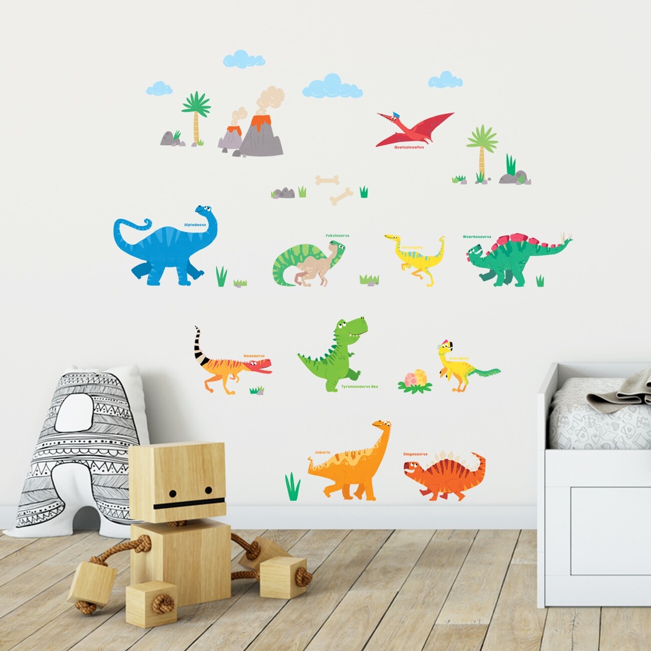 Decowall DS-8032  Colourful Dinosaur Nursery Kids Removable Wall Stickers Decals