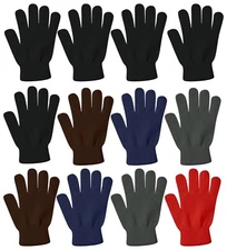 Winter Magic Gloves, 12 Pairs Stretchy Warm Knit Bulk Pack Mens Womens Wholesale
