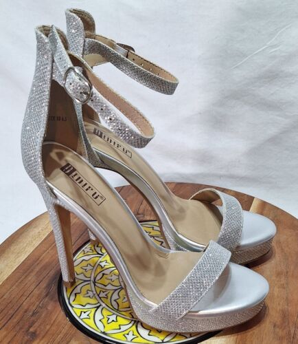 IDIFU Stiletto Sandals Women's Size 6.5 SILVER Glitter Dressy High Heel Open Toe - Picture 4 of 5