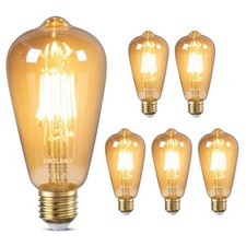 E27 LED Gl&uuml;hbirne 6W Warmwei&szlig; 2200K 600lm 6er Pack Flimmerfrei, ST64, Bernstein
