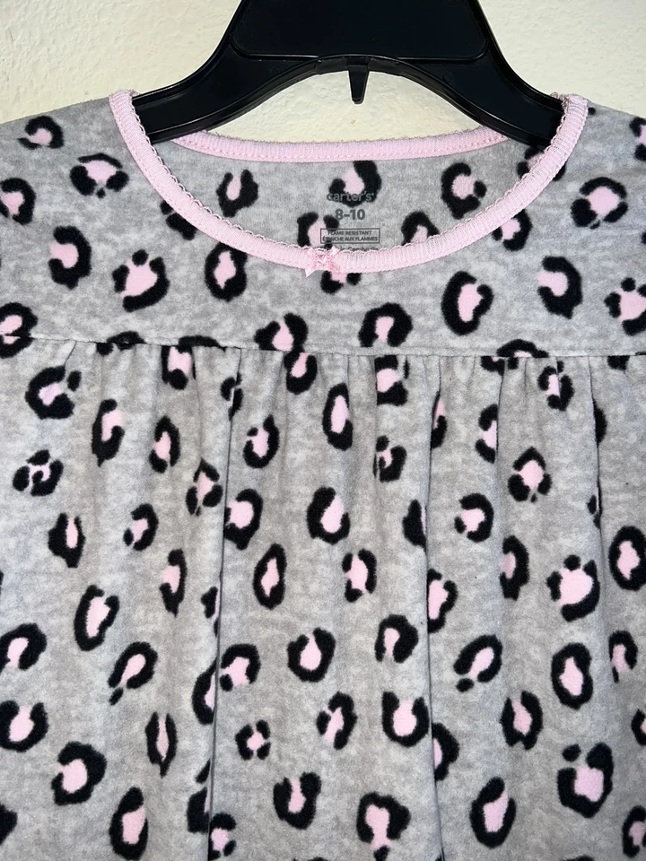 Vestido de Noche Largo Carter’s Franela Niñas Talla 8-10 Rosa/Negro/Gris Estampado Leopardo Foto 3 de 4