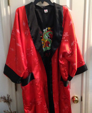 Vintage Satin Robe Kimono Embroidered Dragon Rose Just For You Reversible
