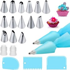 Piping Bags and Nozzles Set,21 Pcs Cake Piping Kit with 2 Reusable Piping Bags 