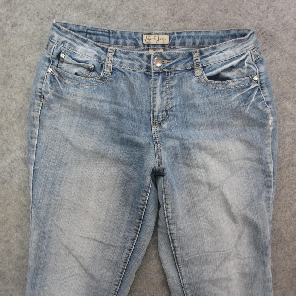 Earl Jean Jeans Womens 10 Short Blue Light Wash Straight Leg Rhinestone Pockets - Image 2 of 4