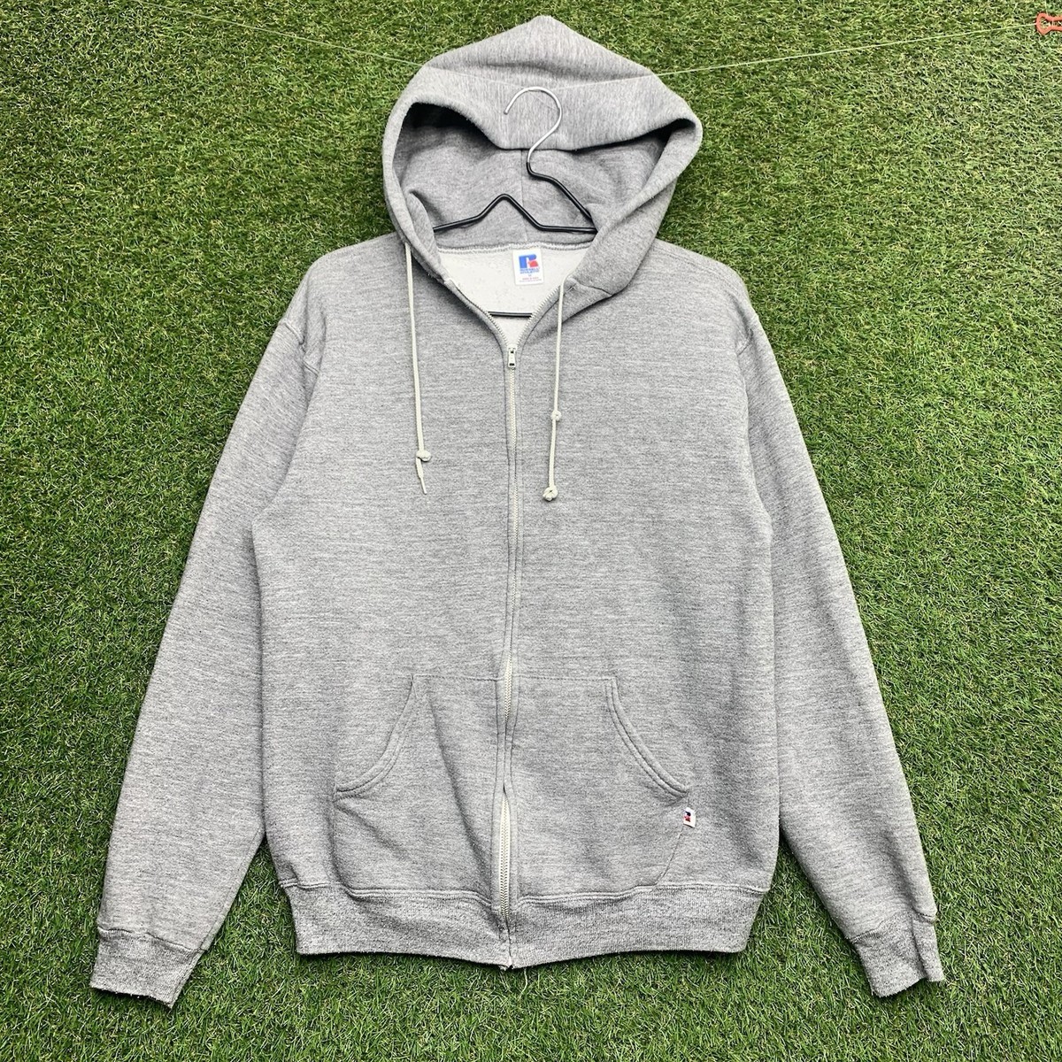 Vintage Russell Athletic Hoodie Mens Medium Gray Full-Zip Jacket