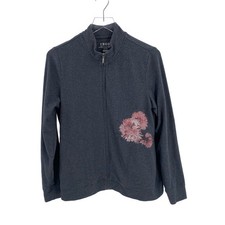 Heather Grey Izod full zip athletic jacket womens size large pink floral Golf