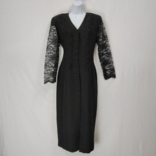 VTG Dawn Joy Fashions Women 9/10 Black Dress Lace Sleeve Classic 90s Grunge
