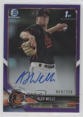 2018 Bowman Chrome Prospect Purple Refractor 64/250 Alex Wells #BCPA-AW Auto f0v