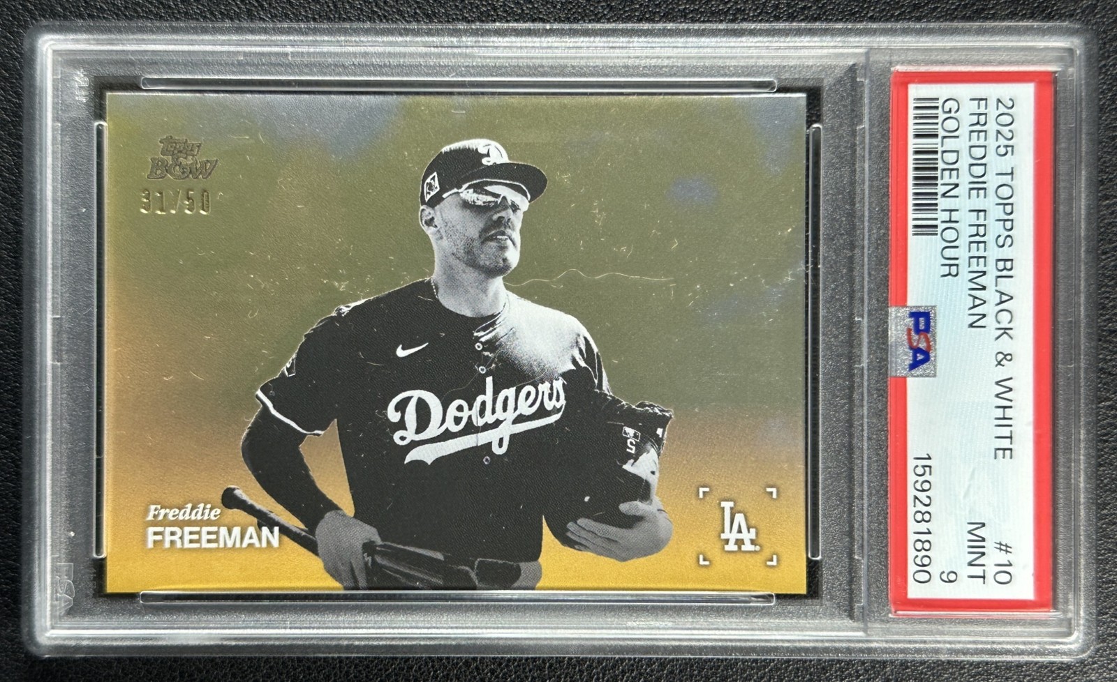 FREDDIE FREEMAN PSA 9 2025 TOPPS BLACK AND WHITE #GH-10 GOLDEN HOUR 31/50