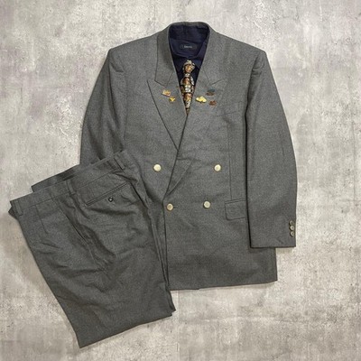 Lanvin Double Suit Set Dior Tie Gold Button Gray Navy Shoulder 45cm japan