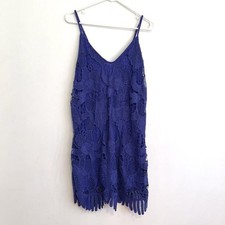 EXPRESS Crochet Trapeze V-Neck Mini Dress Indigo Purple / Blue Party 2016 Large