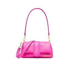 New JACQUEMUS Le Bambino Doux Neon Pink Leather Shoulder Bag