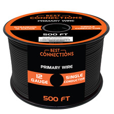 12 Gauge Car Audio Primary Wire 500ft  Black   Remote, Power/Ground Electrical