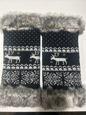 Big Buddha 15 Inch Knit Faux Fur Trim Boot Cuff Leg Warmers Black Gray Wool