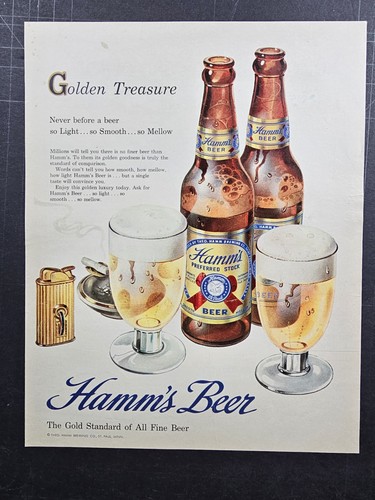 1950 ganzseitige Zeitschriftenanzeige für Hamms Bier, ein goldener Schatz