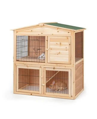 lionto Clapier bois pour lapins petit enclos animaux d’extérieur 98x54x100 cm - Photo 1/4