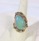 Vintage Artisan Sterling Copper and Brass Chalcedony Ring Adjustable